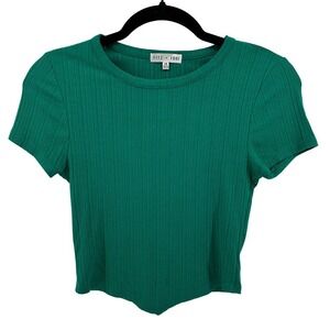 Fitz + Eddi Green Ribbed Cropped Corset Tee Top XS Short Sleeve